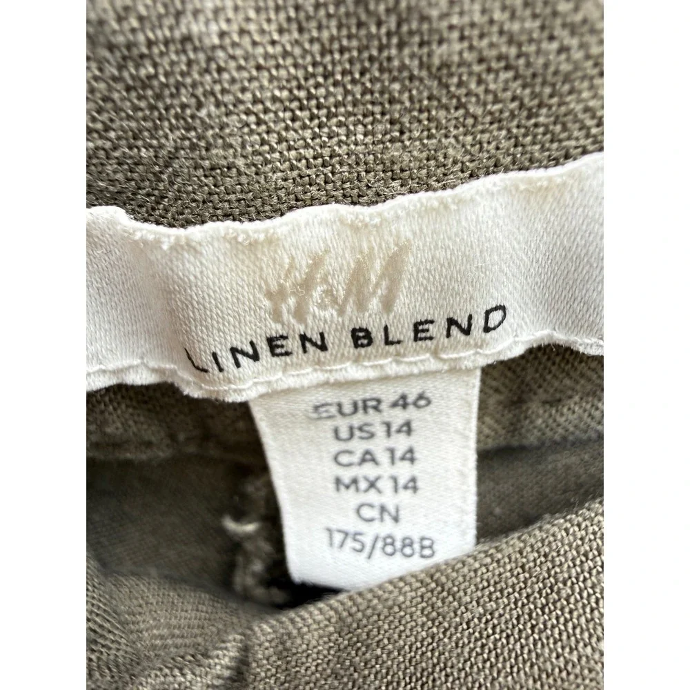 HM‎ Womens Olive Green Linen Blend Wide Leg High Rise Size 14 Relaxed Trousers